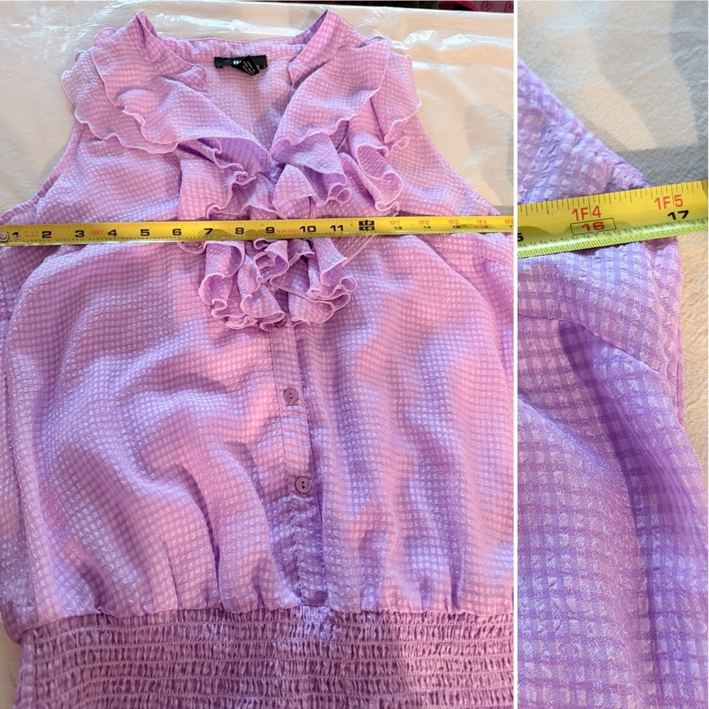 BCX Y2K Women's Lavender Ruffled Gingham Sleeveless Career Office Work Top Small - Picture 15 of 16